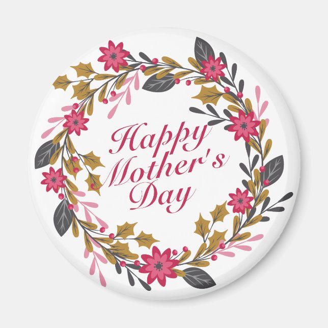 Elegant Happy Mother's Day Floral Wreath Magnet (Vorne)