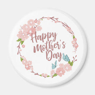 Elegant Happy Mother's Day Floral Wreath   Magnet
