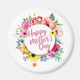 Elegant Happy Mother's Day Floral Wreath Magnet
