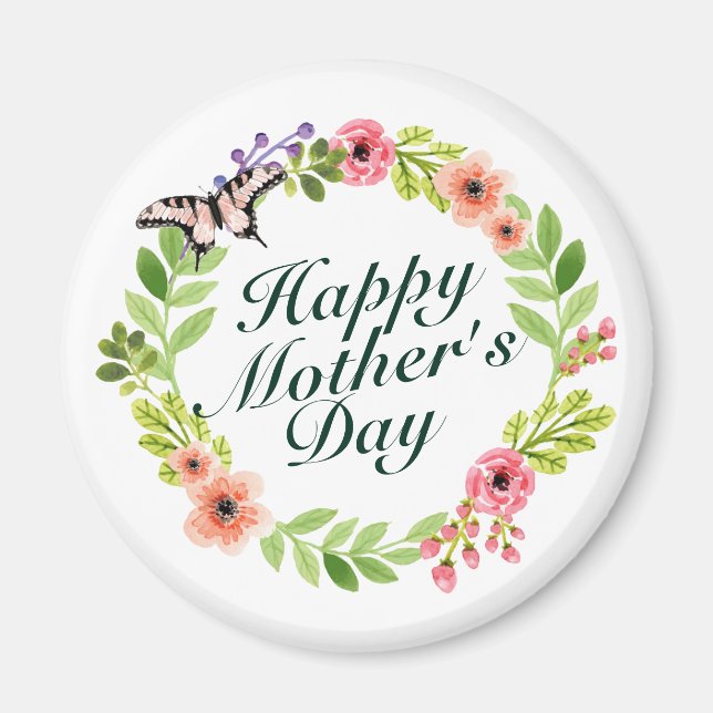 Elegant Happy Mother's Day Floral Wreath Magnet (Vorne)