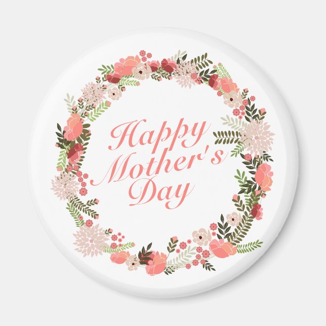 Elegant Happy Mother's Day Floral Wreath Magnet (Vorne)