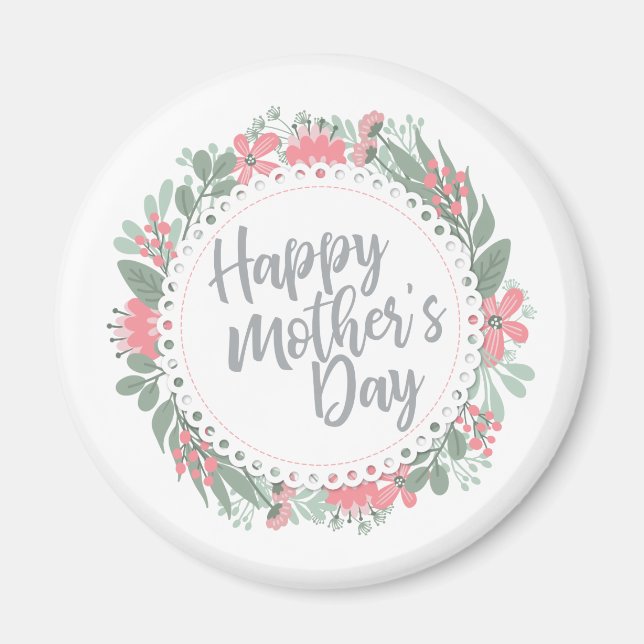 Elegant Happy Mother's Day Floral Wreath | Magnet (Vorne)