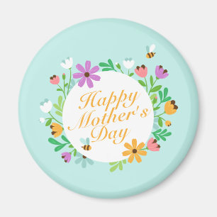 Elegant Happy Mother's Day Floral Wreath   Magnet