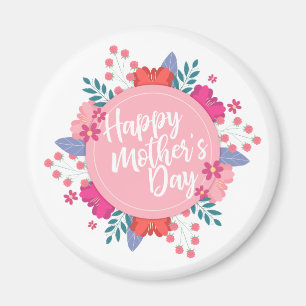 Elegant Happy Mother's Day Floral Wreath Magnet