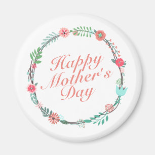 Elegant Happy Mother's Day Floral Wreath Magnet