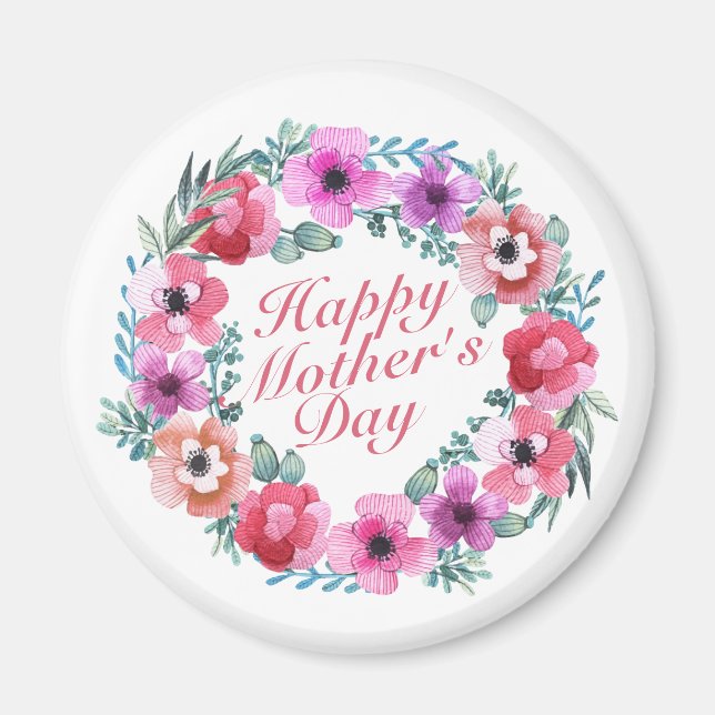 Elegant Happy Mother's Day Floral Wreath Magnet (Vorne)