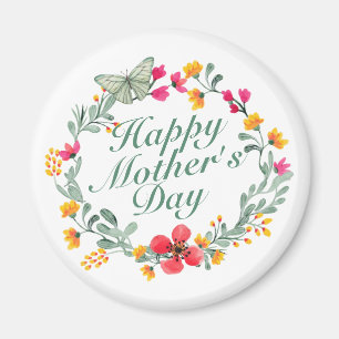 Elegant Happy Mother's Day Floral Wreath Magnet