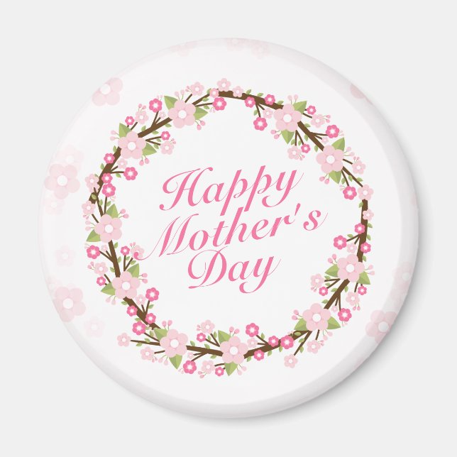 Elegant Happy Mother's Day Floral Wreath Magnet (Vorne)