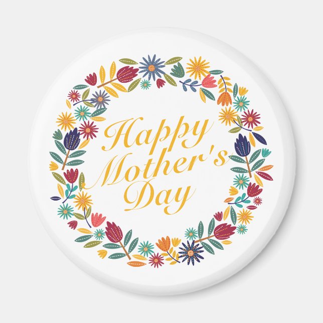 Elegant Happy Mother's Day Floral Wreath | Magnet (Vorne)