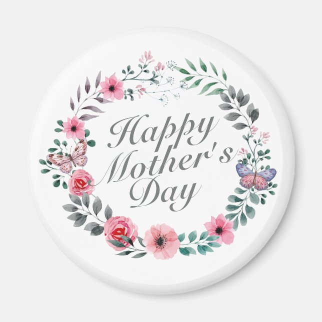 Elegant Happy Mother's Day Floral Wreath Magnet (Vorne)