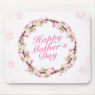 Elegant Happy Mother's Day Floral Wreath Mousepad