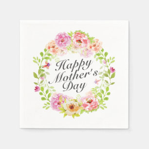 Elegant Happy Mother's Day Floral Wreath Napkin Serviette