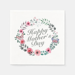 Elegant Happy Mother's Day Floral Wreath Napkin Serviette