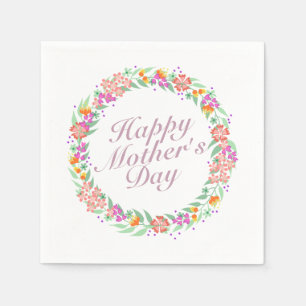 Elegant Happy Mother's Day Floral Wreath Napkin Serviette