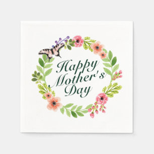 Elegant Happy Mother's Day Floral Wreath Napkin Serviette