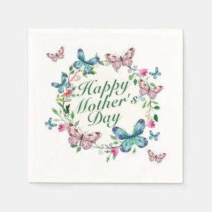 Elegant Happy Mother's Day Floral Wreath Napkin Serviette