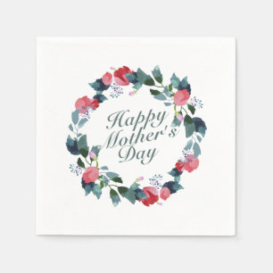 Elegant Happy Mother's Day Floral Wreath Napkin Serviette