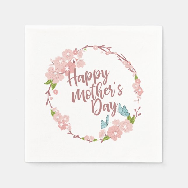 Elegant Happy Mother's Day Floral Wreath | Napkin Serviette (Vorderseite)