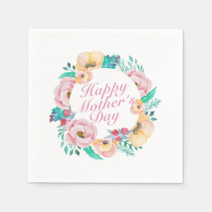 Elegant Happy Mother's Day Floral Wreath   Napkin Serviette