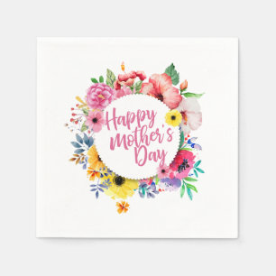 Elegant Happy Mother's Day Floral Wreath Napkin Serviette