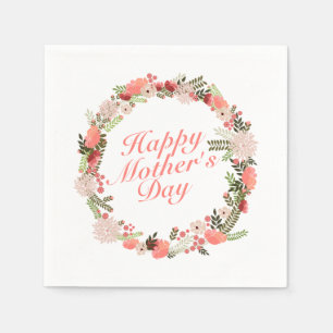 Elegant Happy Mother's Day Floral Wreath Napkin Serviette