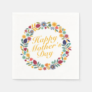 Elegant Happy Mother's Day Floral Wreath Napkin Serviette