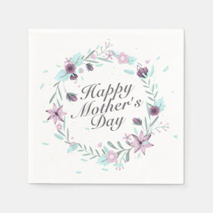 Elegant Happy Mother's Day Floral Wreath Napkin Serviette
