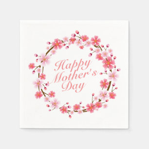 Elegant Happy Mother's Day Floral Wreath Napkin Serviette