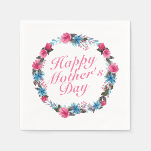 Elegant Happy Mother's Day Floral Wreath Napkin Serviette