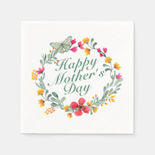 Elegant Happy Mother's Day Floral Wreath Napkin Serviette