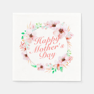 Elegant Happy Mother's Day Floral Wreath Napkin Serviette