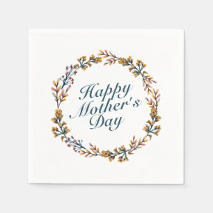 Elegant Happy Mother's Day Floral Wreath Napkin Serviette