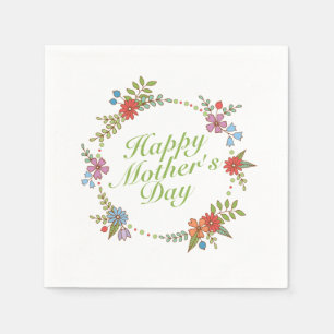 Elegant Happy Mother's Day Floral Wreath Napkin Serviette