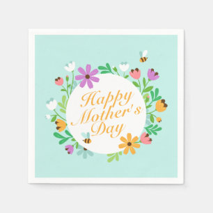 Elegant Happy Mother's Day Floral Wreath   Napkin Serviette