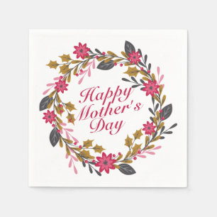 Elegant Happy Mother's Day Floral Wreath Napkin Serviette