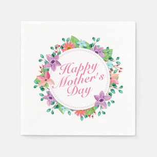 Elegant Happy Mother's Day Floral Wreath Napkin Serviette