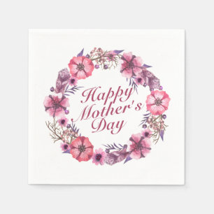 Elegant Happy Mother's Day Floral Wreath Napkin Serviette