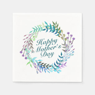 Elegant Happy Mother's Day Floral Wreath Napkin Serviette