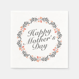Elegant Happy Mother's Day Floral Wreath Napkin Serviette