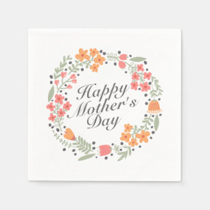 Elegant Happy Mother's Day Floral Wreath Napkin Serviette