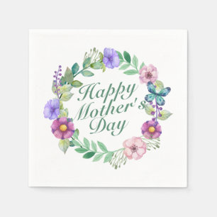 Elegant Happy Mother's Day Floral Wreath Napkin Serviette