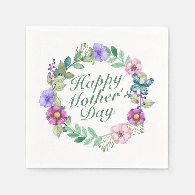 Elegant Happy Mother's Day Floral Wreath Napkin Serviette (Vorderseite)