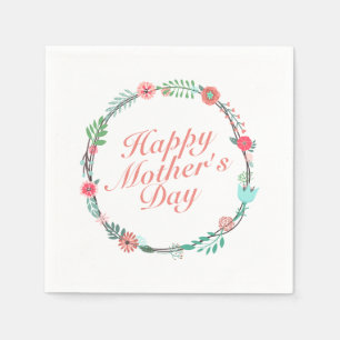 Elegant Happy Mother's Day Floral Wreath Napkin Serviette