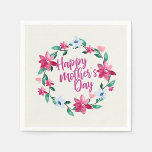 Elegant Happy Mother's Day Floral Wreath   Napkin Serviette