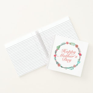 Elegant Happy Mother's Day Floral Wreath Notebook Notizbuch