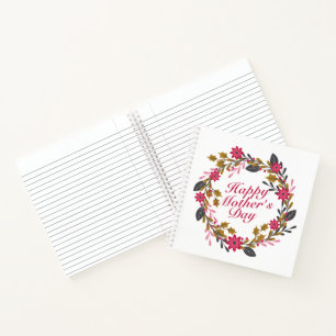 Elegant Happy Mother's Day Floral Wreath Notebook Notizbuch