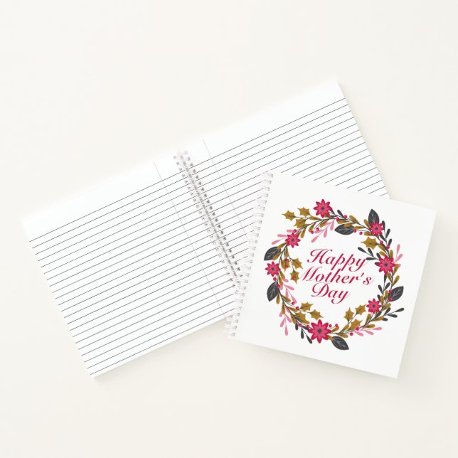 Elegant Happy Mother's Day Floral Wreath Notebook Notizbuch (Innenseite)