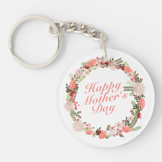 Elegant Happy Mother's Day Floral Wreath Schlüssel Schlüsselanhänger (Vorderseite)