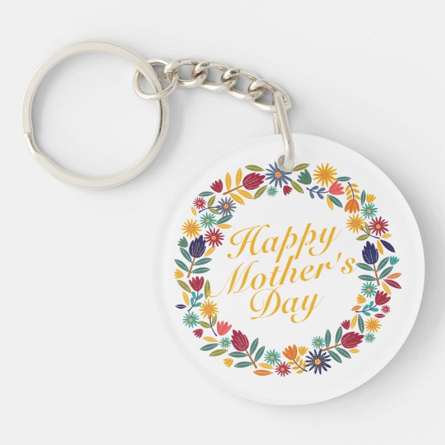 Elegant Happy Mother's Day Floral Wreath Schlüssel Schlüsselanhänger (Vorderseite)