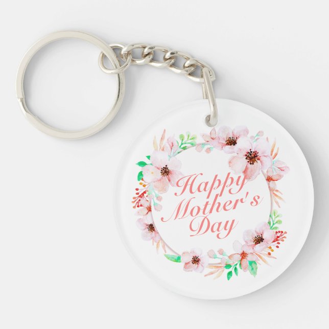 Elegant Happy Mother's Day Floral Wreath Schlüssel Schlüsselanhänger (Vorderseite)